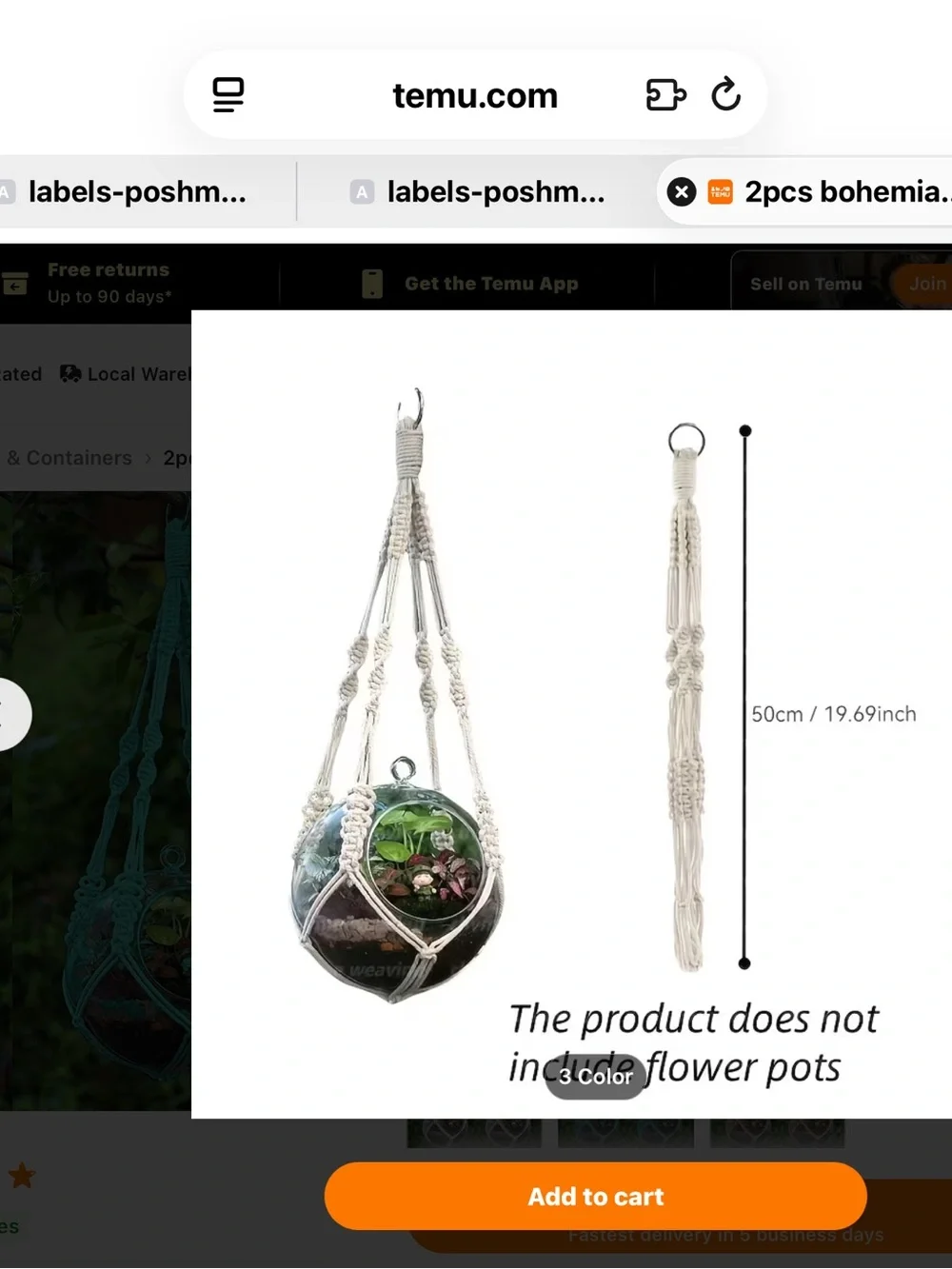 2 Lake Blue Macramé Hanging Plant Holder - Bohemian Home Accent